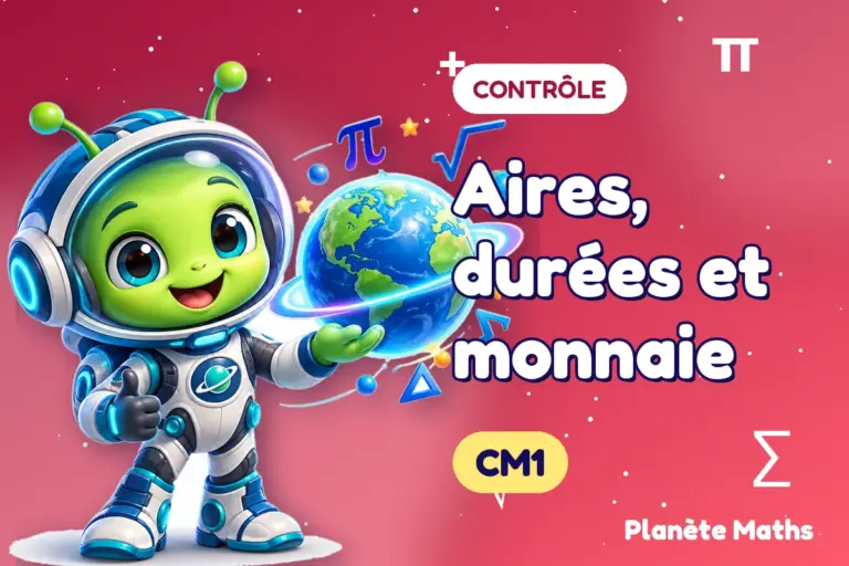 Contrôles de maths en CM1 : Aires, durées et monnaie — Zyro, l’explorateur de Planète Maths