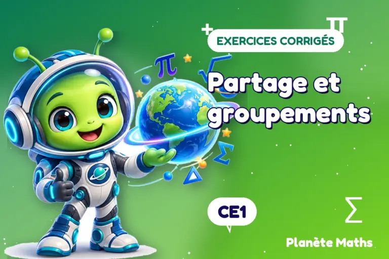 Exercices corrigés de maths en CE1 : Partage et groupements — Zyro, l’explorateur de Planète Maths