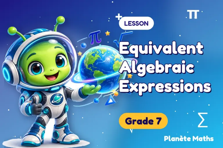 Math lessons Grade 7 : Equivalent Algebraic Expressions — Zyro the alien explorer of Planète Maths