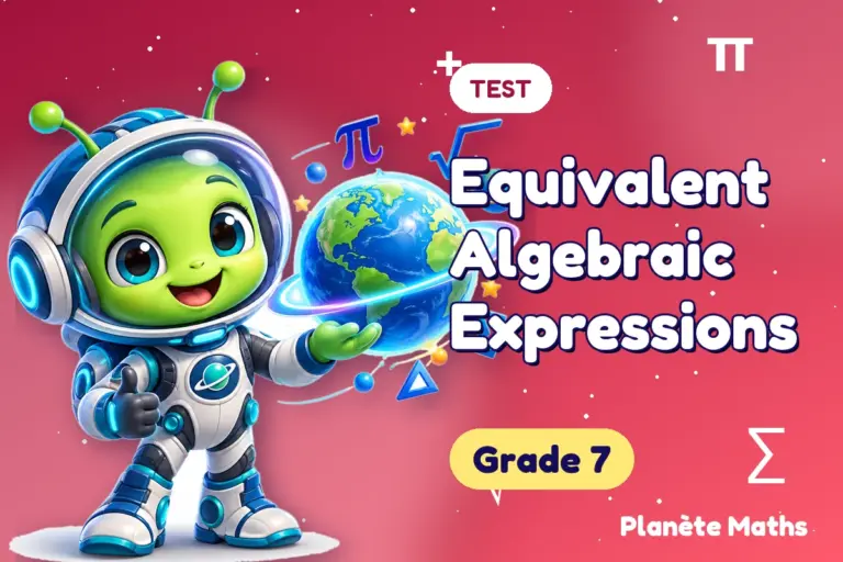 Math tests Grade 7 : Equivalent Algebraic Expressions — Zyro the alien explorer of Planète Maths