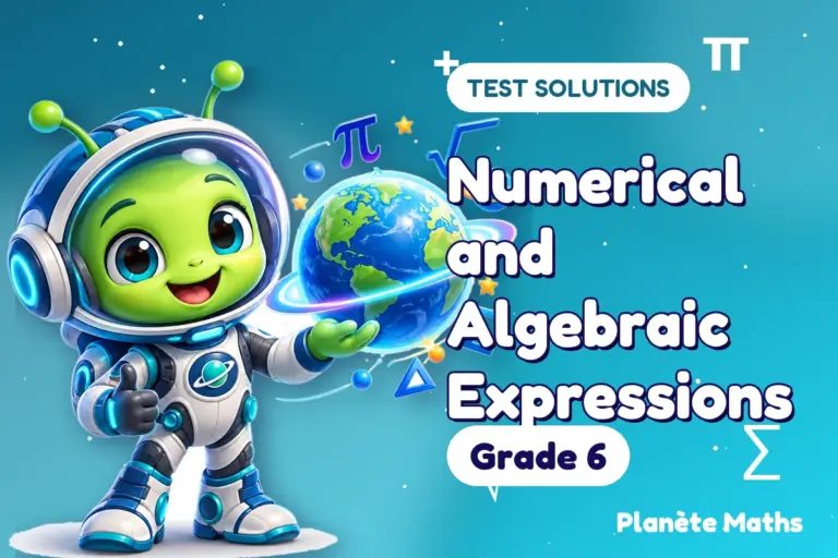 Test solutions Grade 6 : Numerical and Algebraic Expressions — Zyro the alien explorer of Planète Maths