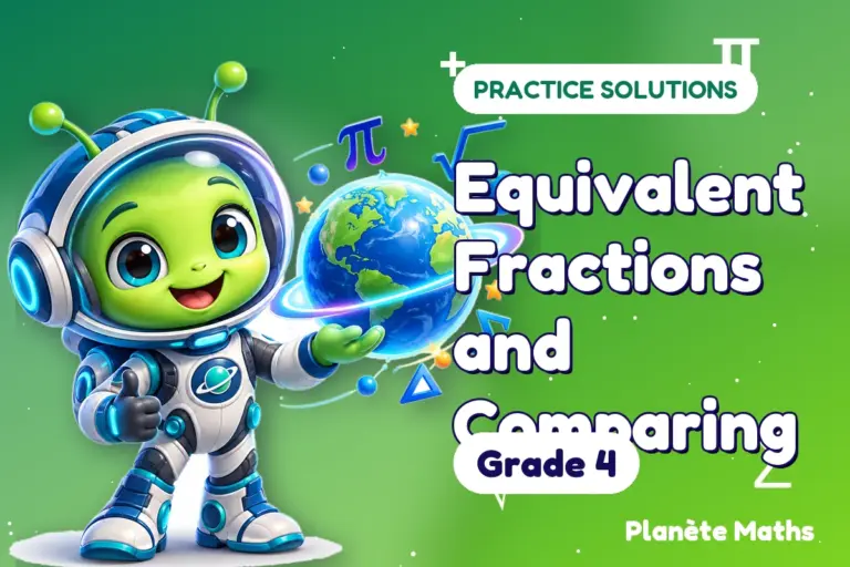 Practice solutions Grade 4 : Equivalent Fractions and Comparing — Zyro the alien explorer of Planète Maths