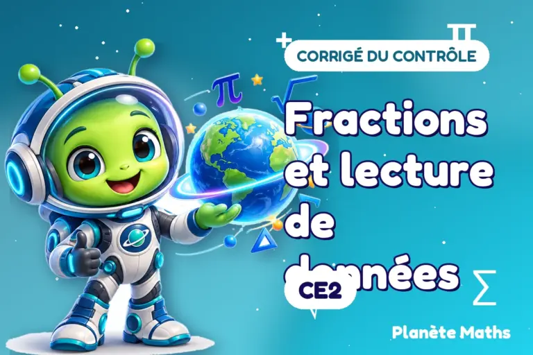 Corrigés de contrôles de maths en CE2 : Fractions et lecture de données — Zyro, l’explorateur de Planète Maths