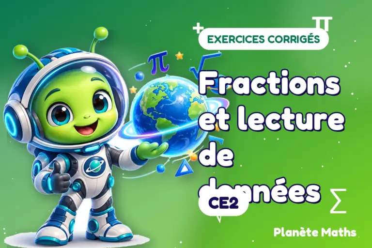 Exercices corrigés de maths en CE2 : Fractions et lecture de données — Zyro, l’explorateur de Planète Maths
