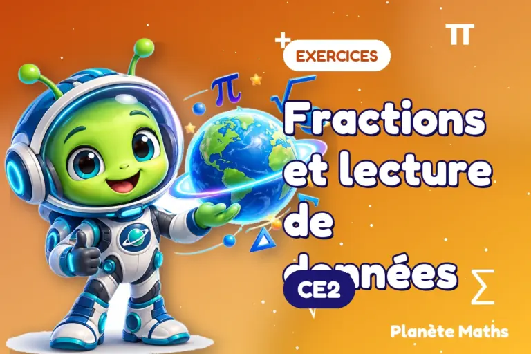 Exercices de maths en CE2 : Fractions et lecture de données — Zyro, l’explorateur de Planète Maths