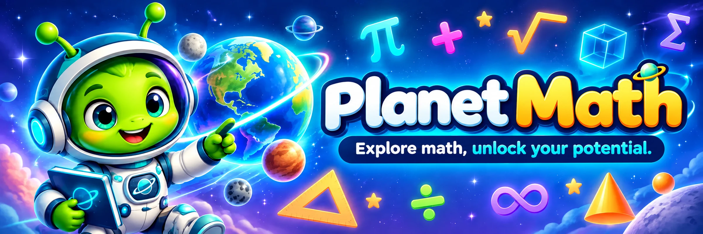 Planet Math : Zyro the little alien astronaut invites you to explore math lessons, practice and quizzes