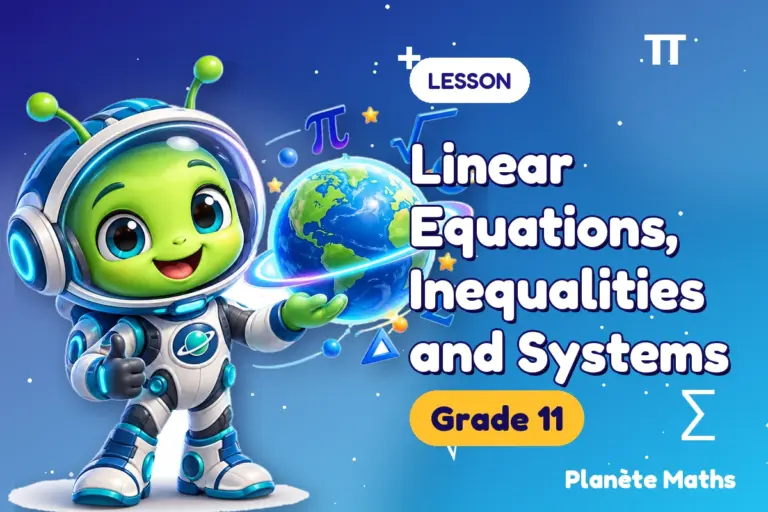 Math lessons Grade 11 : Linear Equations, Inequalities and Systems — Zyro the alien explorer of Planète Maths