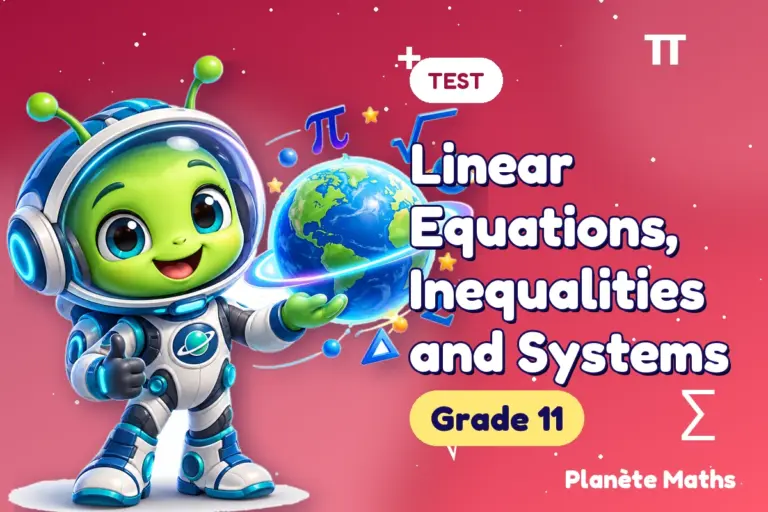Math tests Grade 11 : Linear Equations, Inequalities and Systems — Zyro the alien explorer of Planète Maths