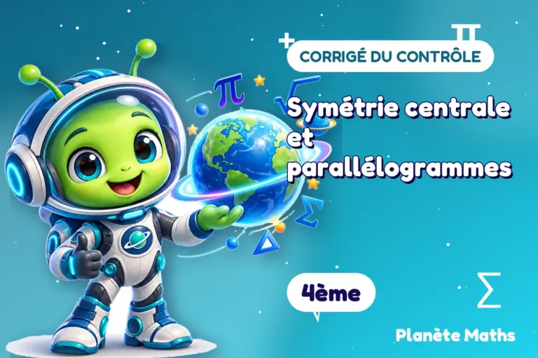 Corrigés de contrôles de maths en 4ème : Symétrie centrale et parallélogrammes — Zyro, l’explorateur de Planète Maths