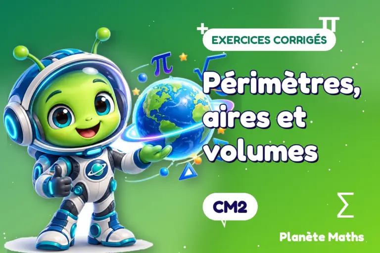 Exercices corrigés de maths en CM2 : Périmètres, aires et volumes — Zyro, l’explorateur de Planète Maths