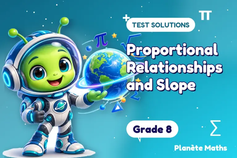 Test solutions Grade 8 : Proportional Relationships and Slope — Zyro the alien explorer of Planète Maths
