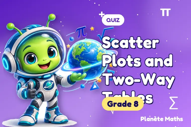 Math quizzes Grade 8 : Scatter Plots and Two-Way Tables — Zyro the alien explorer of Planète Maths