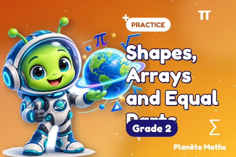 Math practice Grade 2 : Shapes, Arrays and Equal Parts — Zyro the alien explorer of Planète Maths