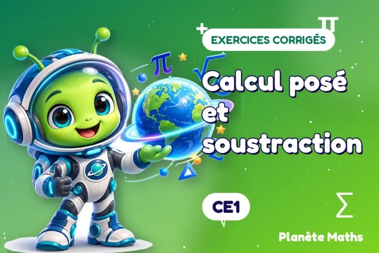 Exercices corrigés de maths en CE1 : Calcul posé et soustraction — Zyro, l’explorateur de Planète Maths