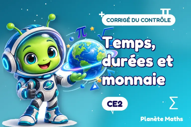 Corrigés de contrôles de maths en CE2 : Temps, durées et monnaie — Zyro, l’explorateur de Planète Maths