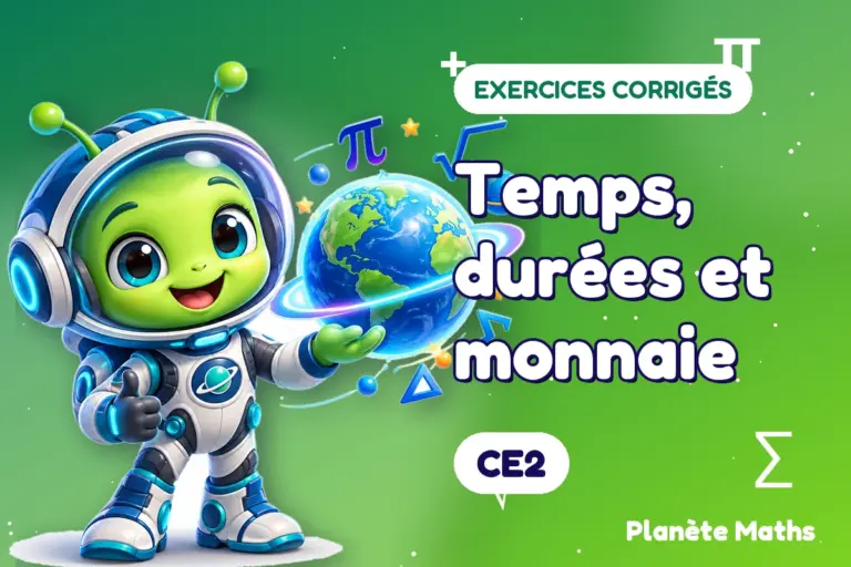Exercices corrigés de maths en CE2 : Temps, durées et monnaie — Zyro, l’explorateur de Planète Maths