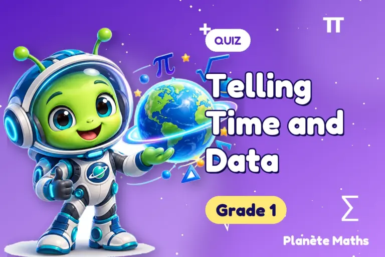 Math quizzes Grade 1 : Telling Time and Data — Zyro the alien explorer of Planète Maths