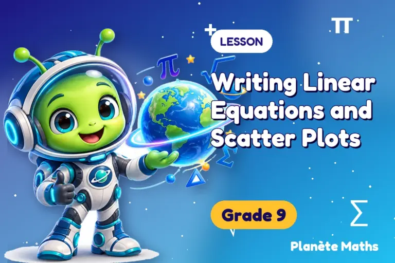 Math lessons Grade 9 : Writing Linear Equations and Scatter Plots — Zyro the alien explorer of Planète Maths