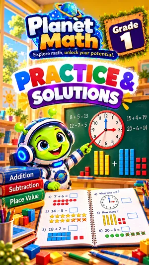 Cover of the Practice & Solutions Grade 1 PDF book, Planet Math