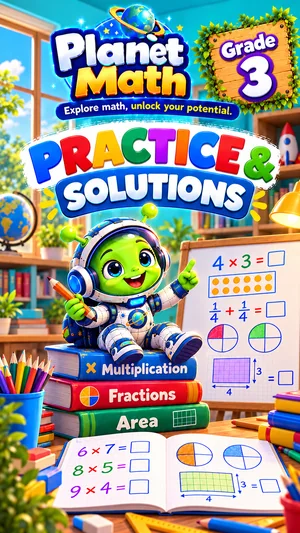 Cover of the Practice & Solutions Grade 3 PDF book, Planet Math