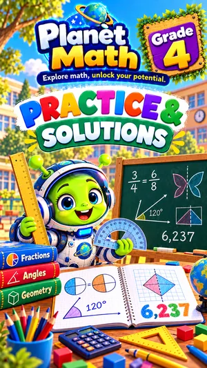 Cover of the Practice & Solutions Grade 4 PDF book, Planet Math