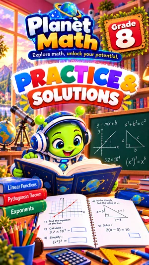 Cover of the Practice & Solutions Grade 8 PDF book, Planet Math
