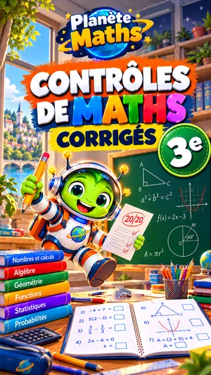Jaquette du livre PDF Contrôles corrigés de maths 3ème, Planète Maths