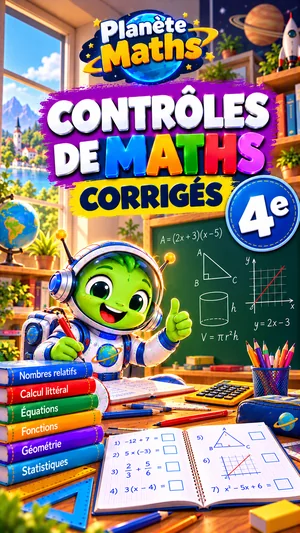 Jaquette du livre PDF Contrôles corrigés de maths 4ème, Planète Maths