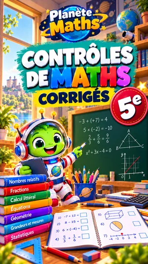 Jaquette du livre PDF Contrôles corrigés de maths 5ème, Planète Maths