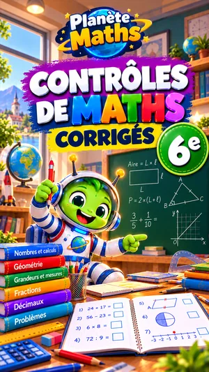 Jaquette du livre PDF Contrôles corrigés de maths 6ème, Planète Maths