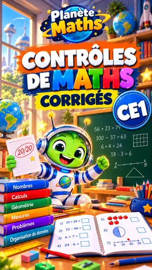 Jaquette du livre PDF Contrôles corrigés de maths CE1, Planète Maths