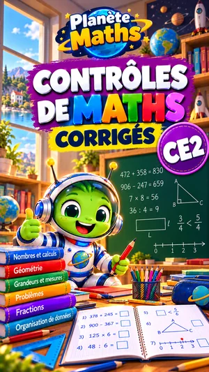 Jaquette du livre PDF Contrôles corrigés de maths CE2, Planète Maths