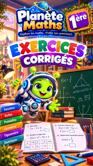 Jaquette du livre PDF Exercices corrigés de maths 1ère, Planète Maths