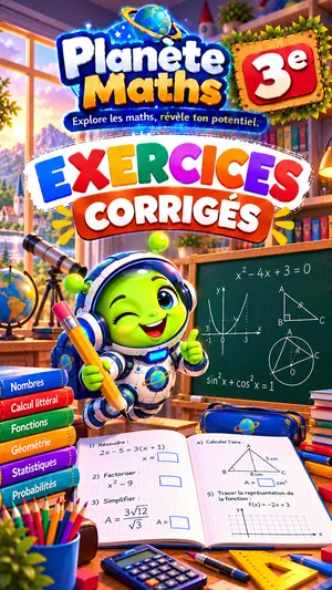 Jaquette du livre PDF Exercices corrigés de maths 3ème, Planète Maths