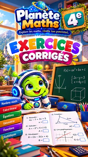Jaquette du livre PDF Exercices corrigés de maths 4ème, Planète Maths