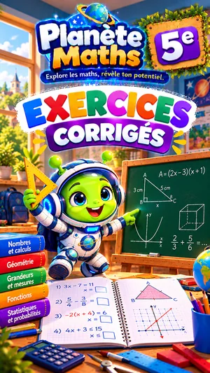 Jaquette du livre PDF Exercices corrigés de maths 5ème, Planète Maths
