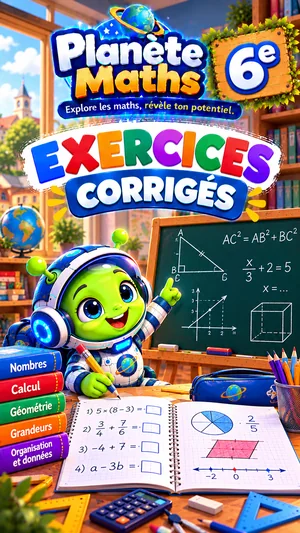 Jaquette du livre PDF Exercices corrigés de maths 6ème, Planète Maths